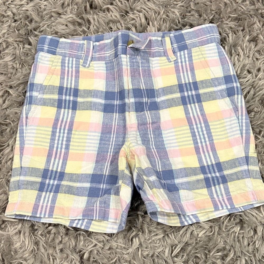 Janie and Jack Plaid Kids Shorts in Blue, Yellow, and Pink Plaid size 3